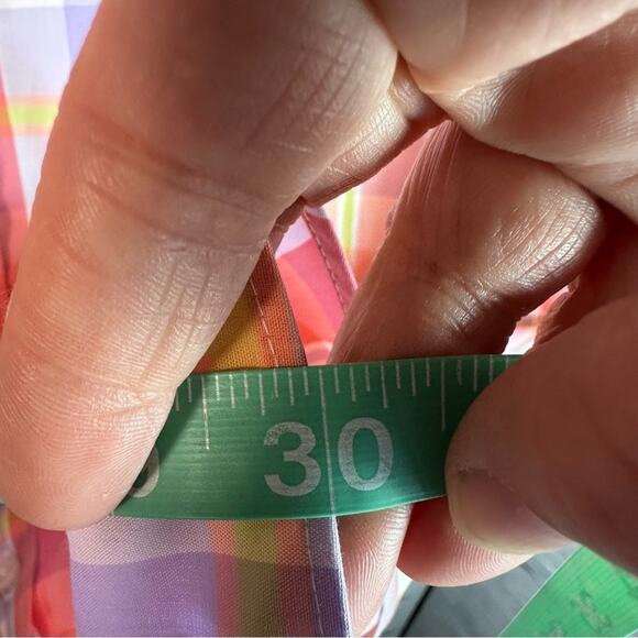 Lands’ End button-down shirt 3/4 sleeve plaid, pastel, spring, colorful feminine - Picture 7 of 9